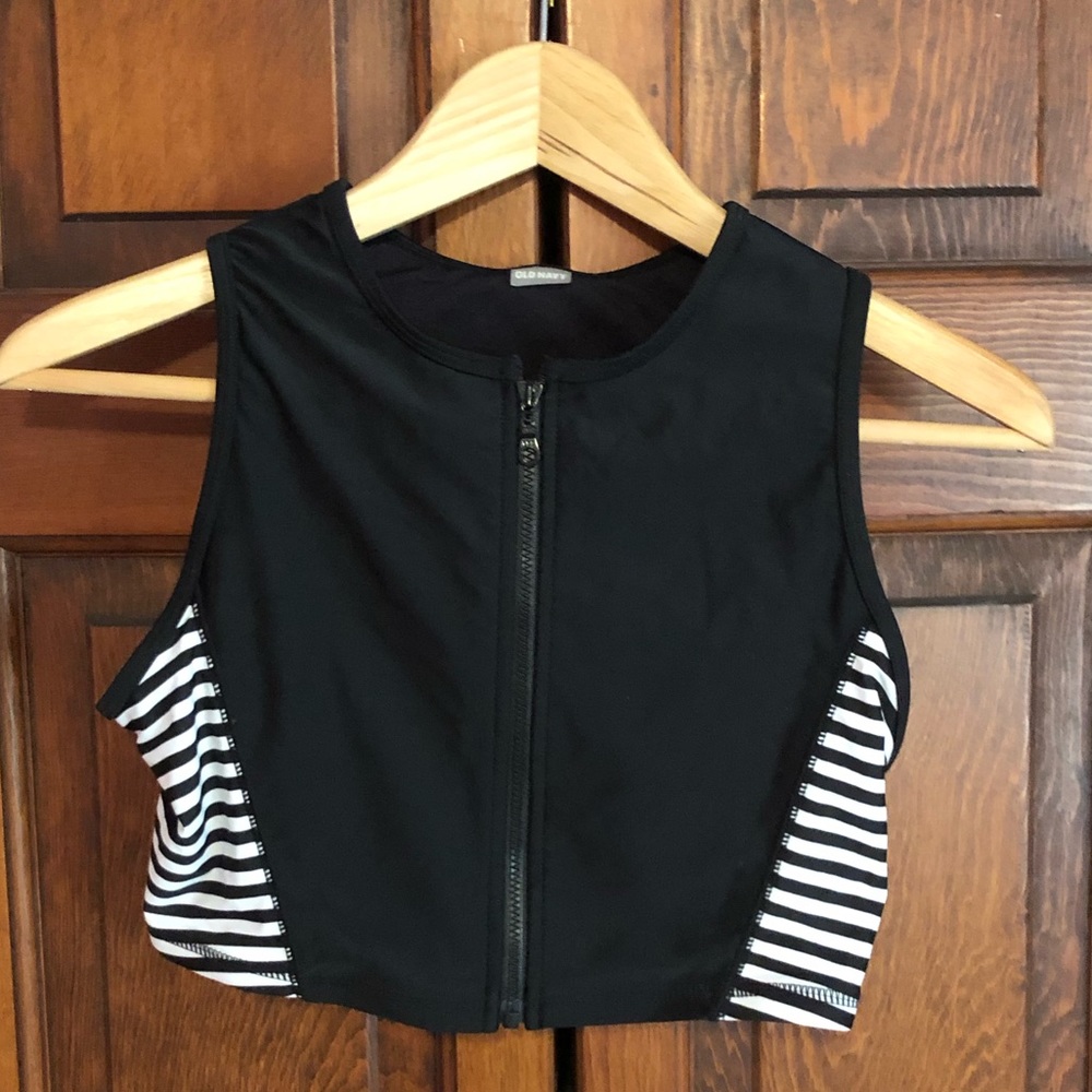 Old Navy Striped Zip Up Bikini Top